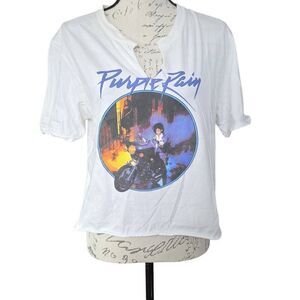 Prince Estate Women's Size Medium White Purple Rain Graphic T-Shirt